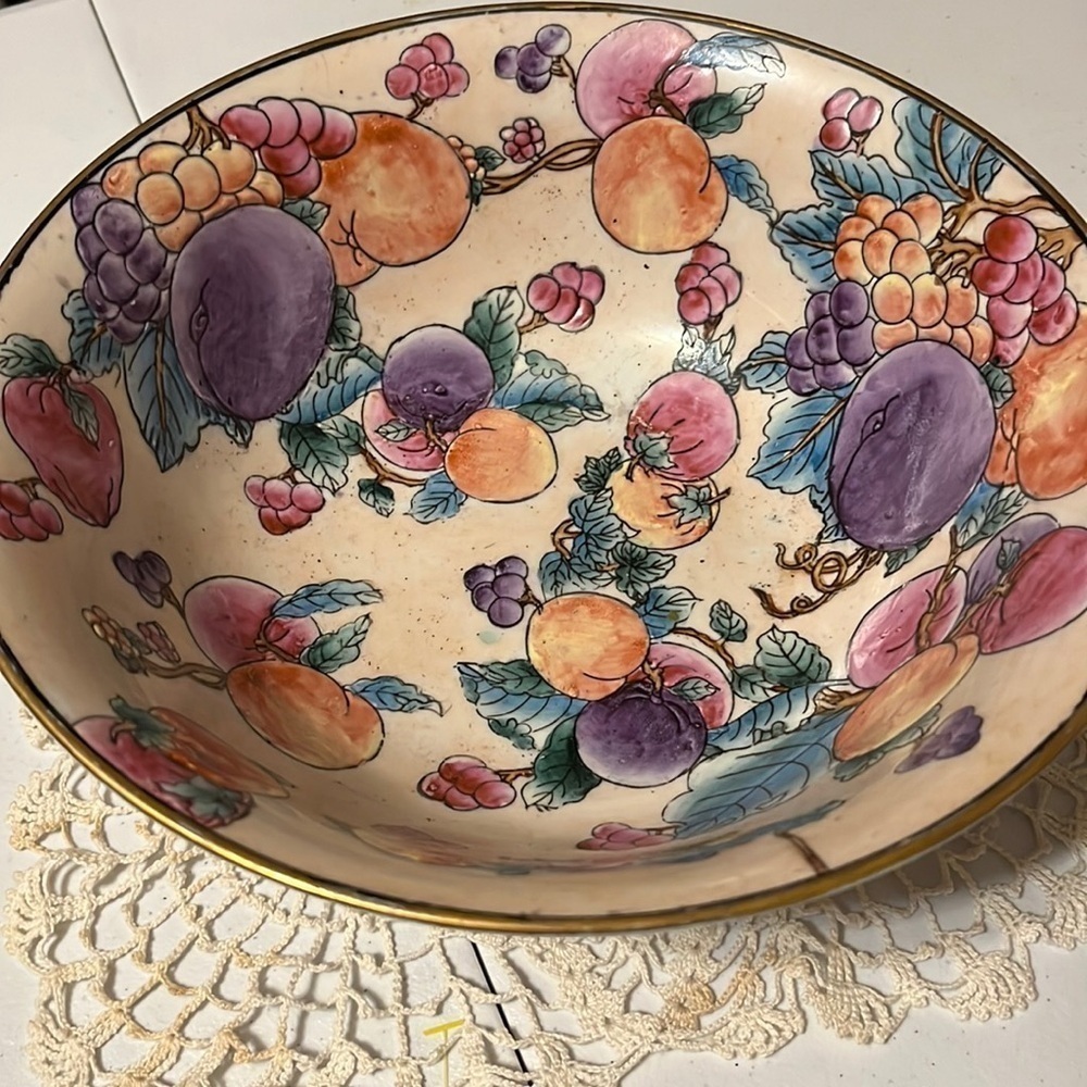 Fruit bowl, gold trim, 10” wide